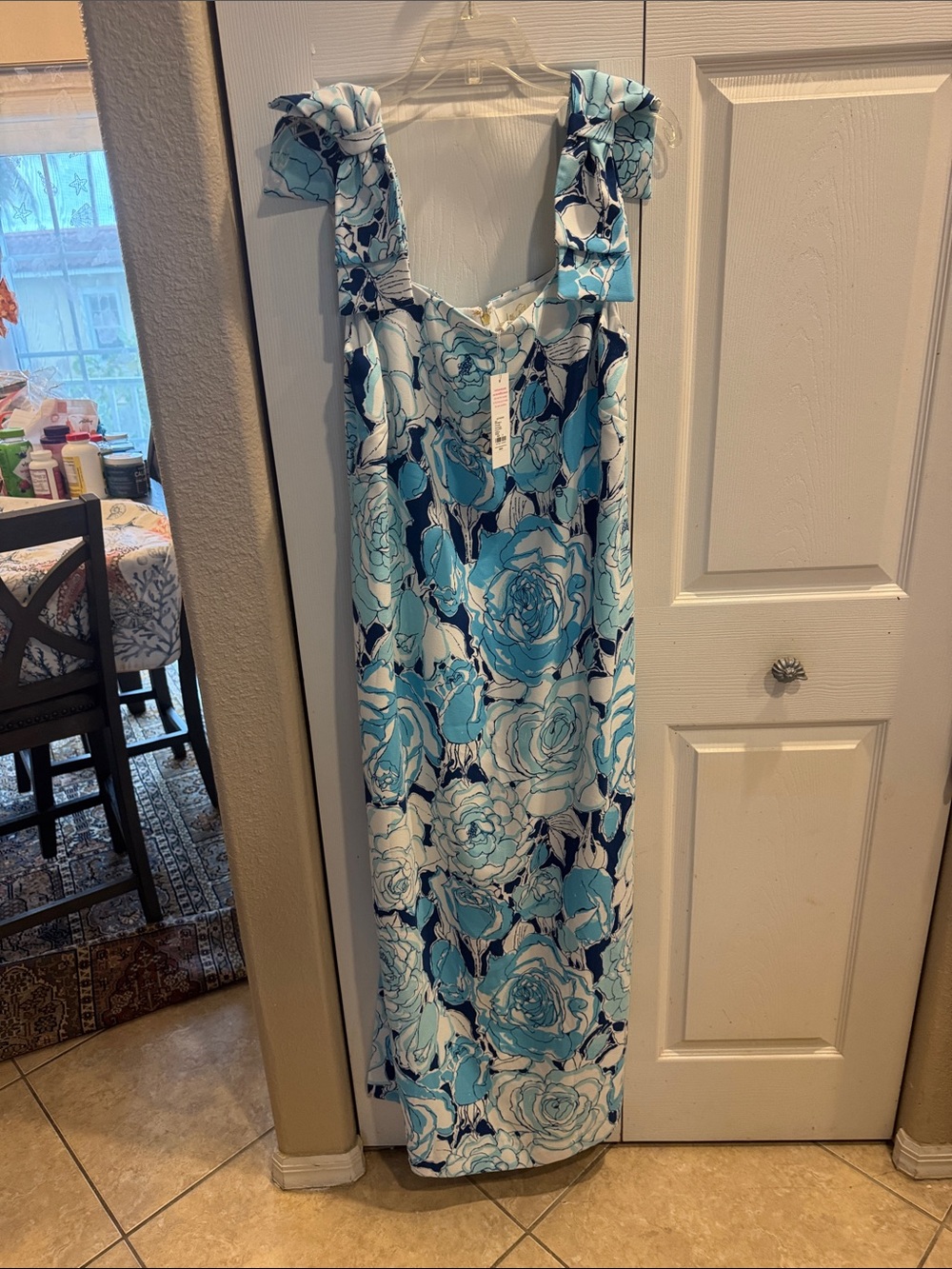 Lilly Pulitzer Aqua & Navy Floral Maxi Dress NWT